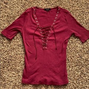 Maroon/burgundy lace up top